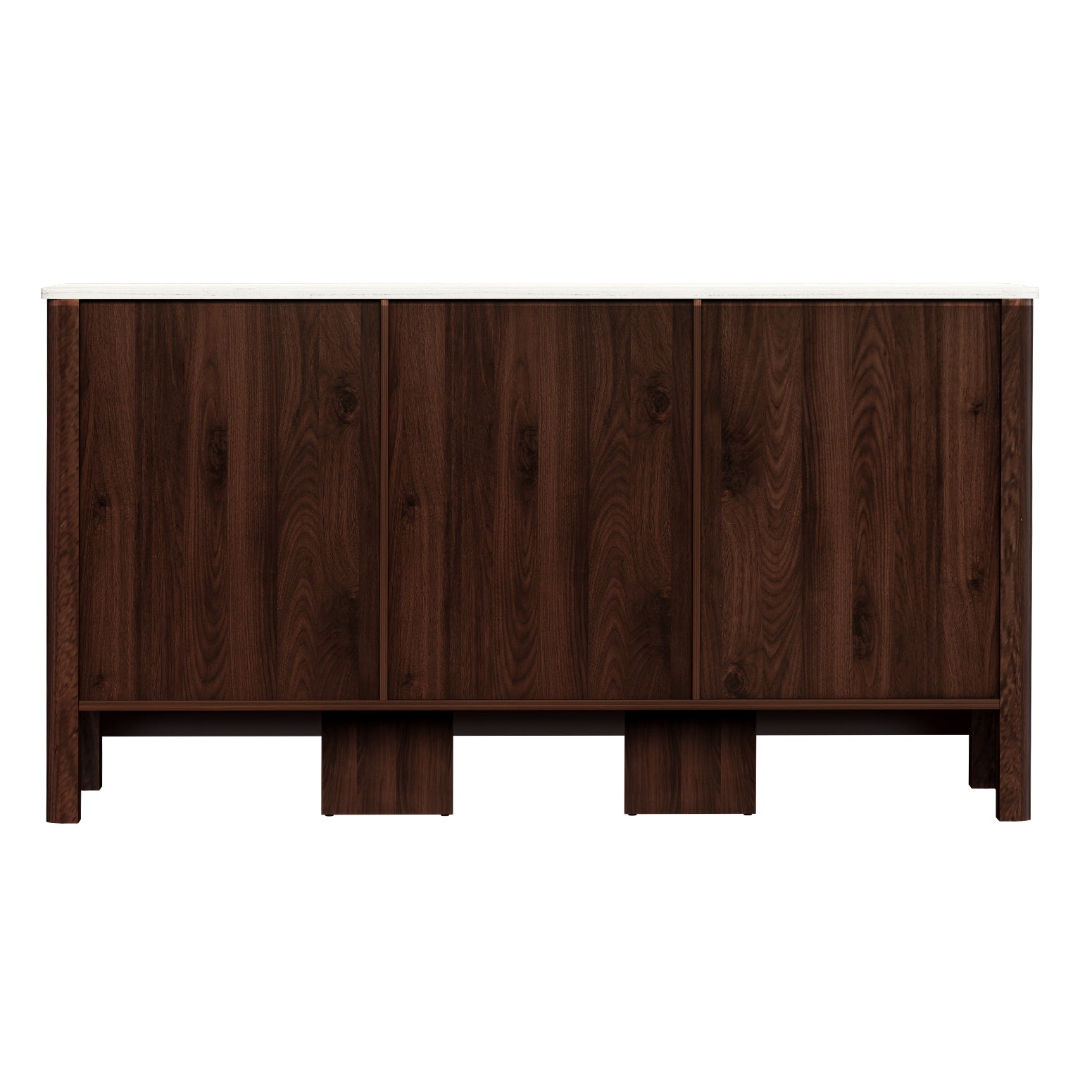 Marble Style Buffet Sideboard Cabinet 3-Door Walnut White