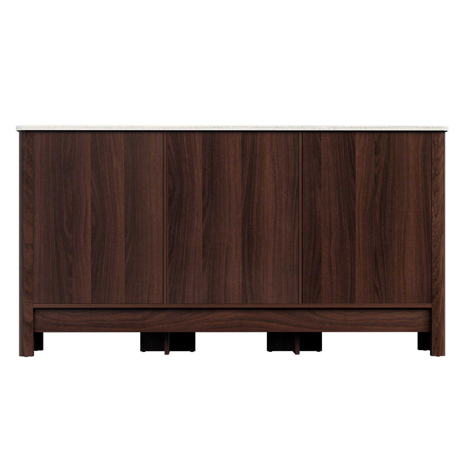 Marble Style Buffet Sideboard Cabinet 3-Door Walnut White