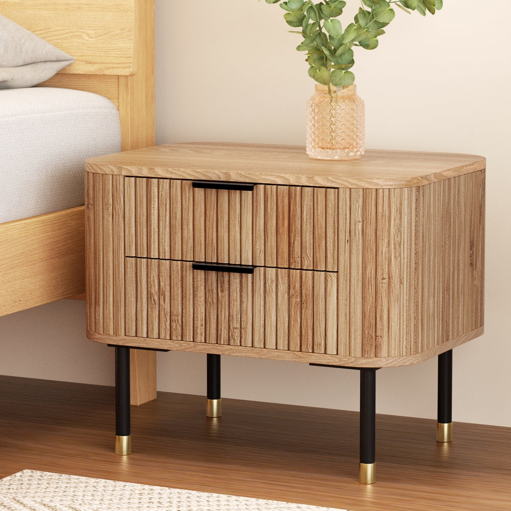 Paulownia Pine Bedside Table 2 Drawers