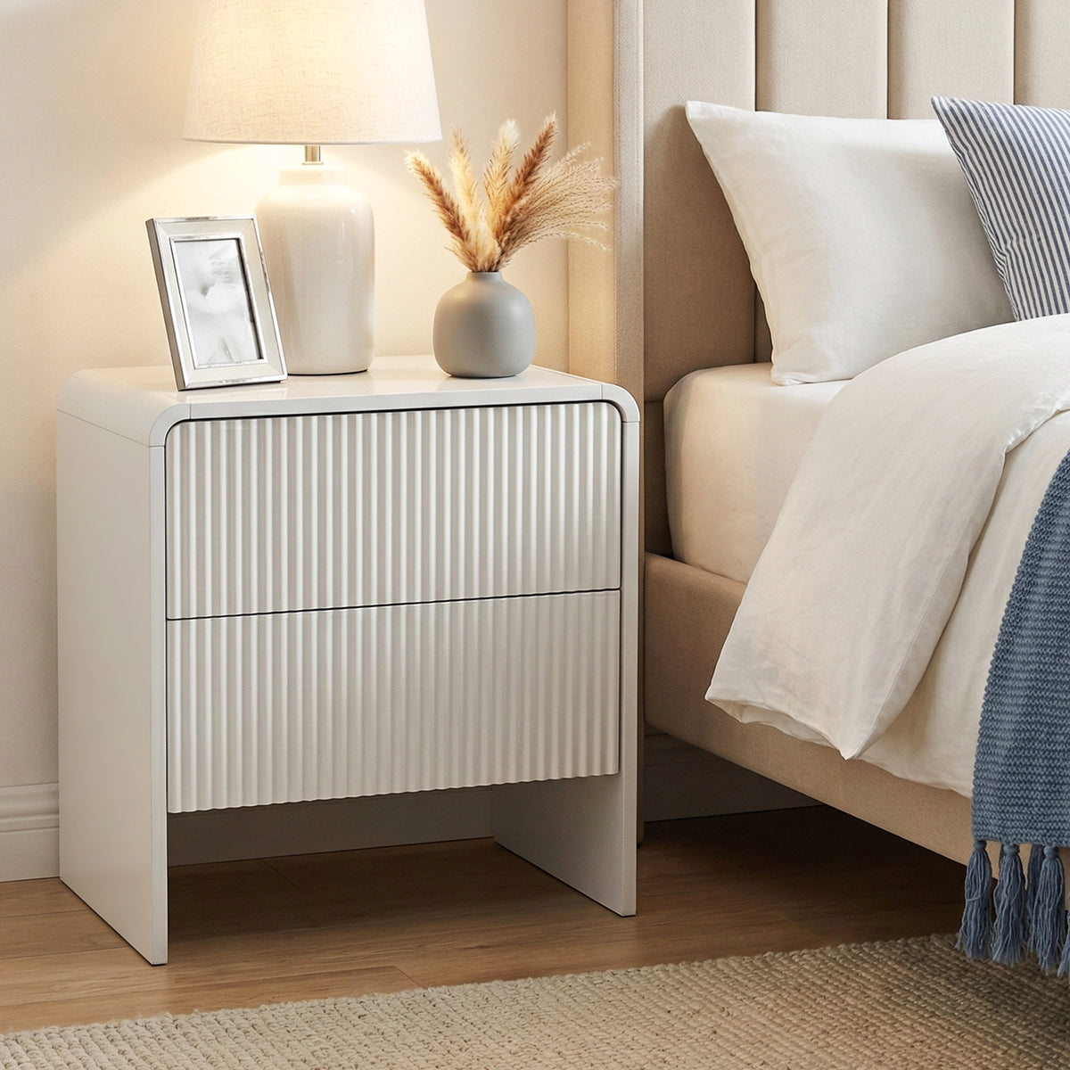 Artiss Bedside Table with 2 Drawers in Beige Finish