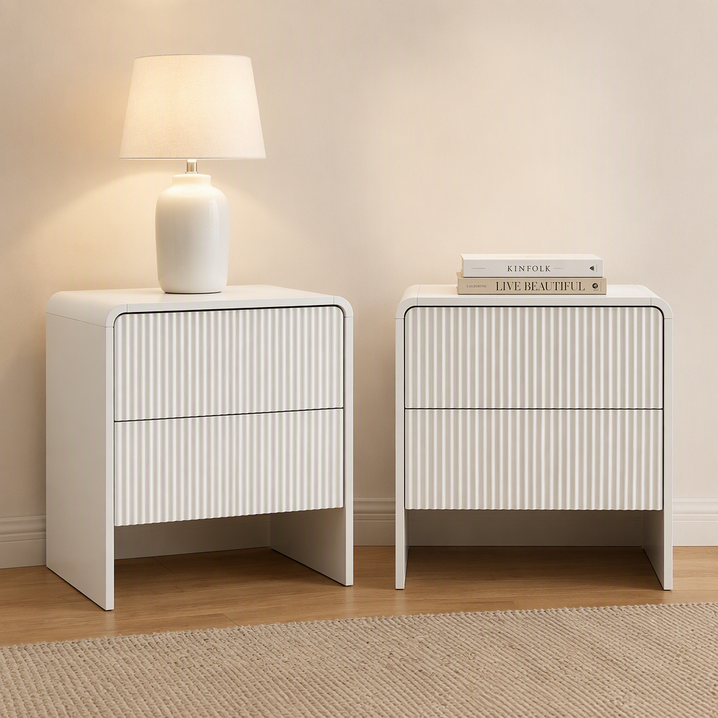 Artiss 2x Bedside Table with 2 Drawers - Beige