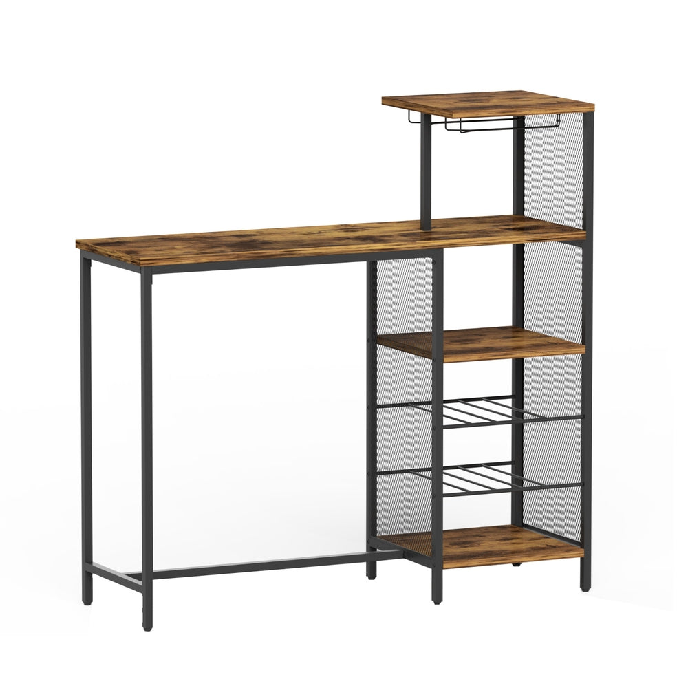 Artiss Industrial Bar Table with Wine Rack 122cm Walnut