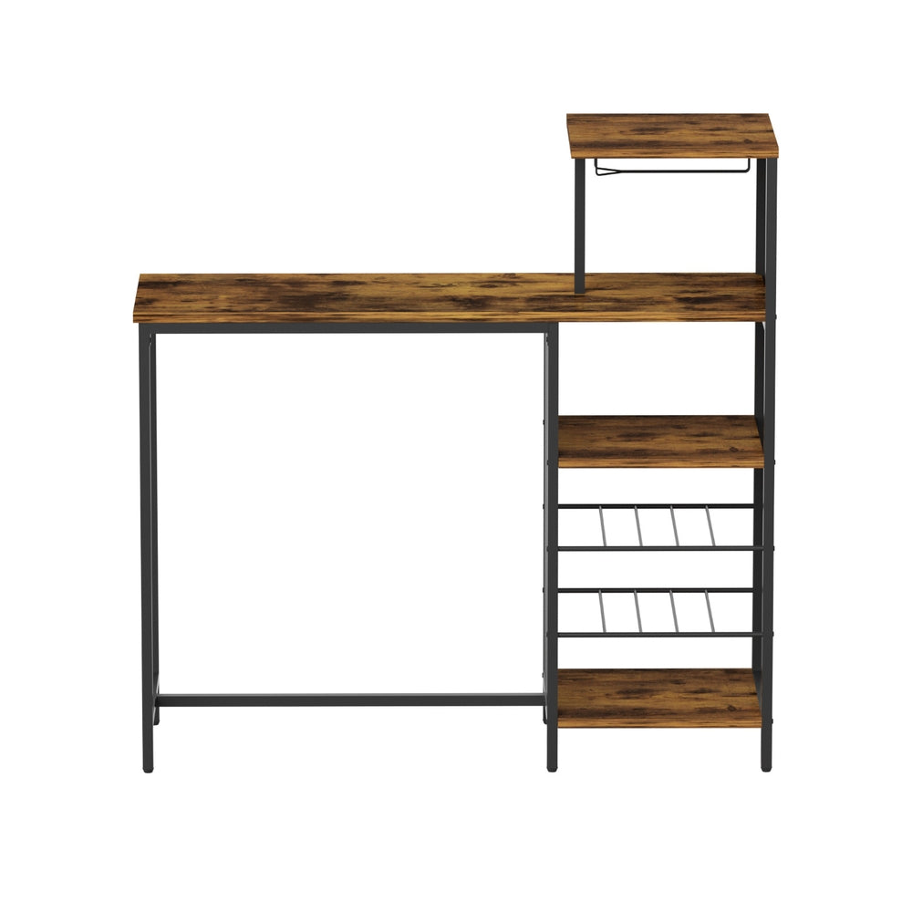 Industrial Bar Table 122cm Wine Rack Cup Holder Walnut
