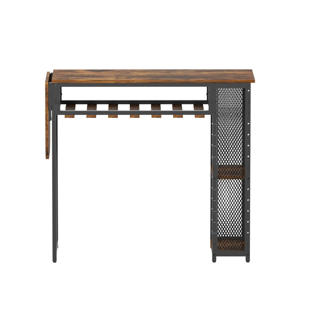 Industrial Bar Table 140cm Wine Rack Cup Holder Walnut