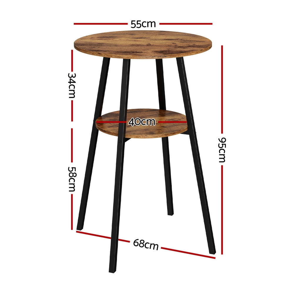 Industrial Bar Table 2-Tier Weather-Resistant MDF Steel Frame Rustic Brown