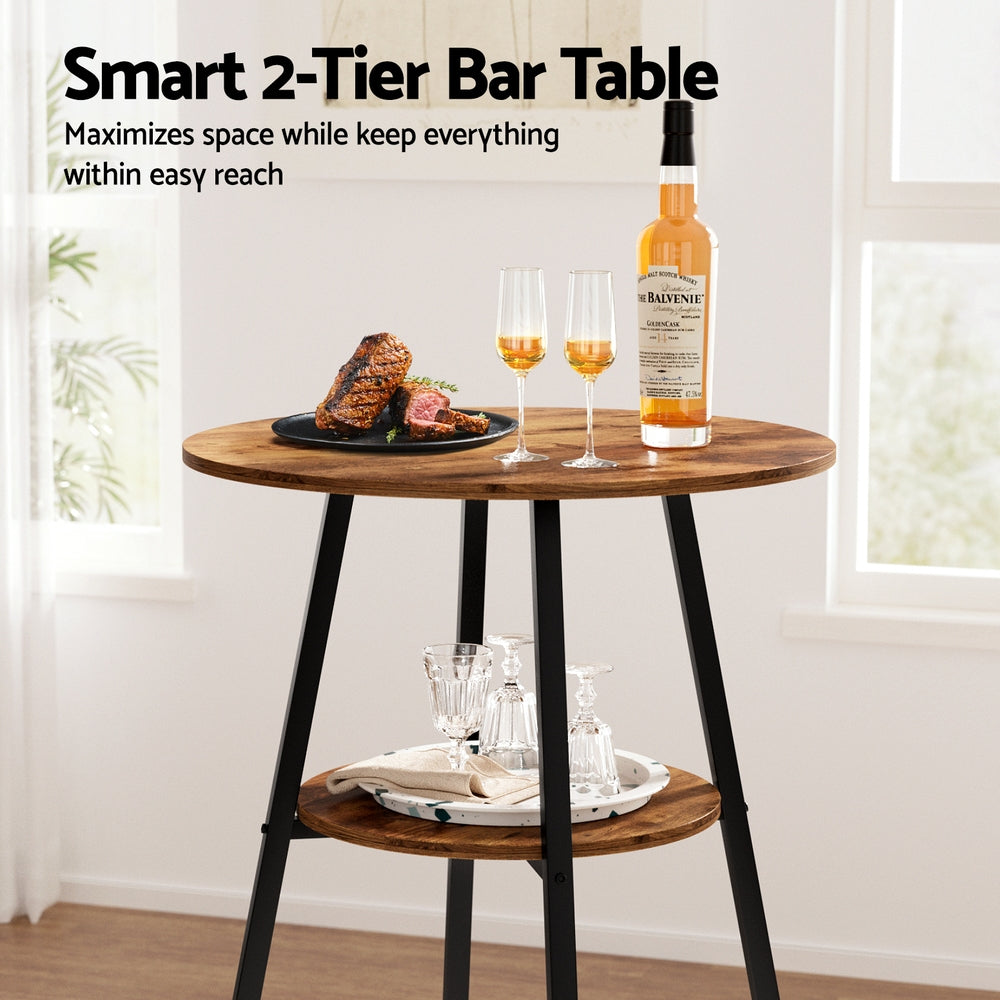 Industrial Bar Table 2-Tier Weather-Resistant MDF Steel Frame Rustic Brown