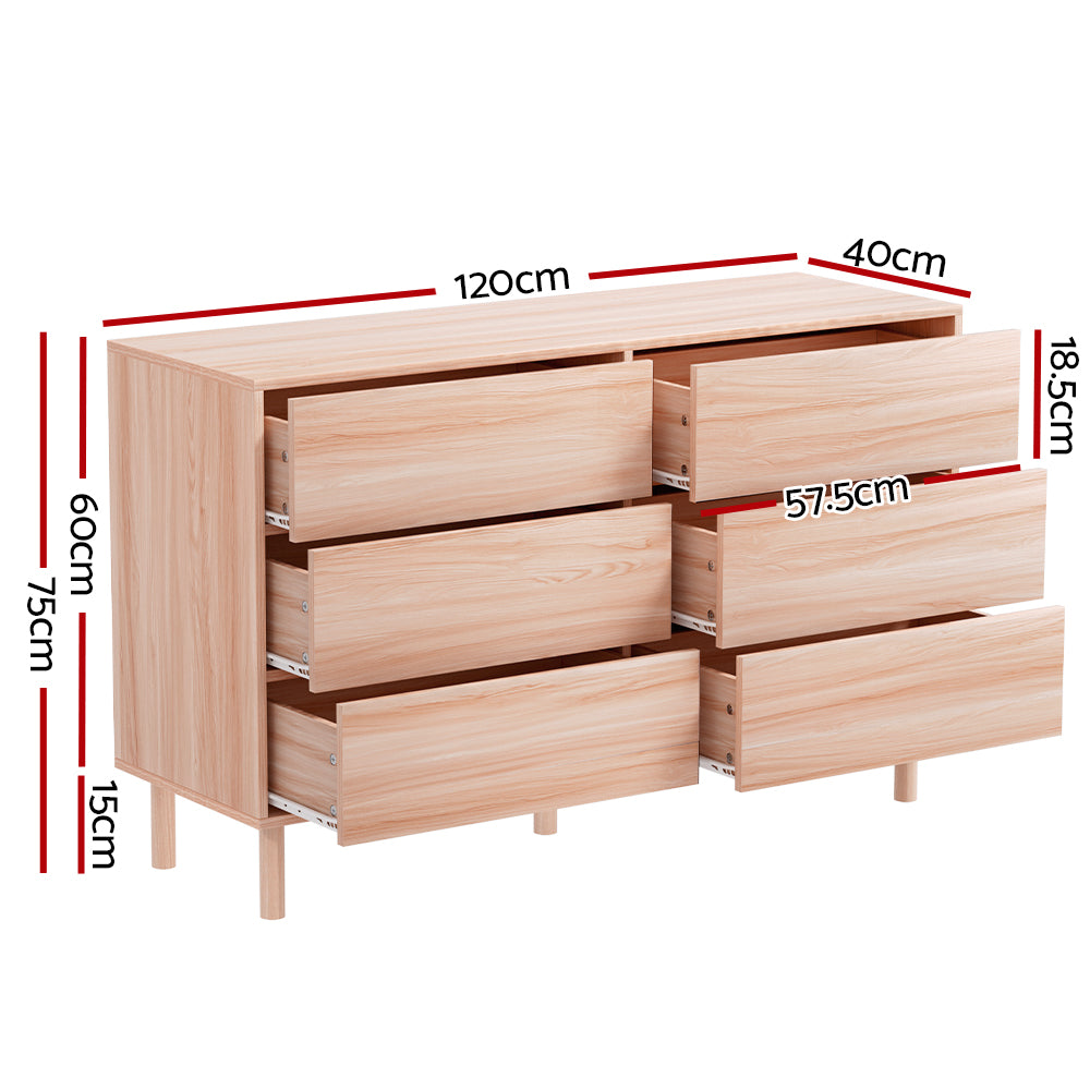 ALVA 6-Drawer Tallboy Dresser Pine