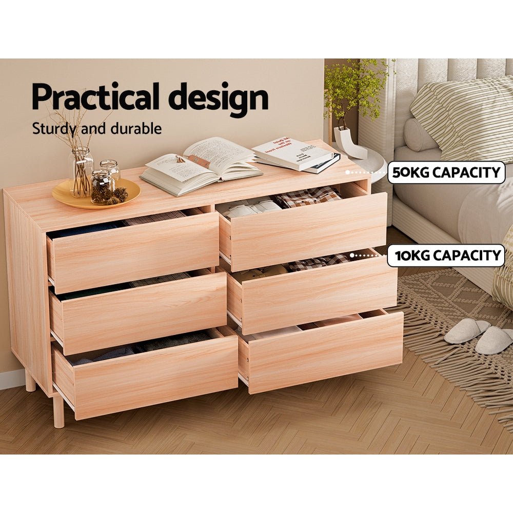 ALVA 6-Drawer Tallboy Dresser Pine