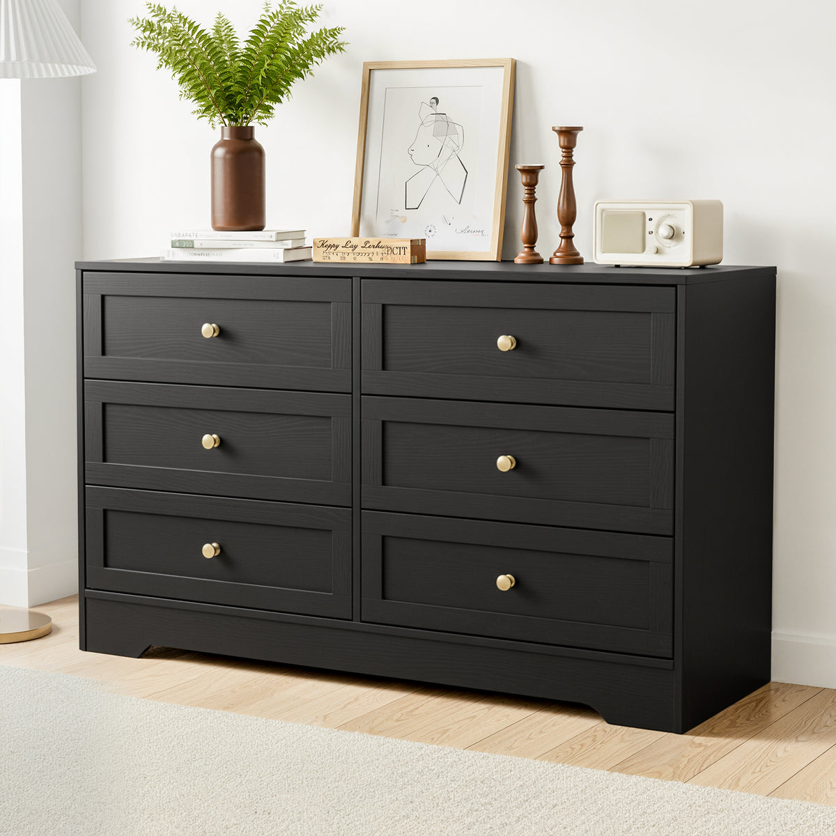 Leif 6 Drawer Tallboy Chest of Drawers Cabinet Black