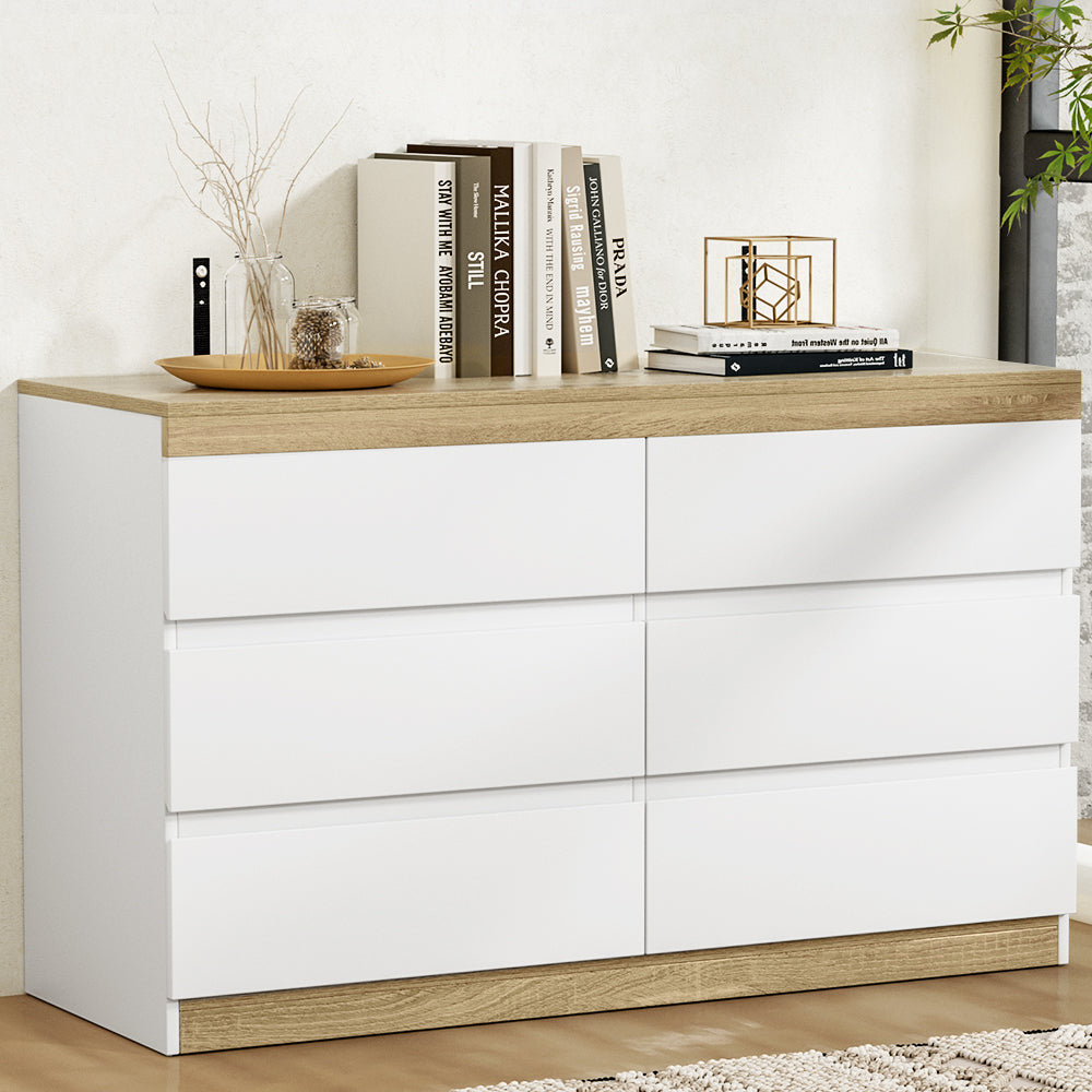 LIOR 6-Drawer Tallboy Dresser White Oak