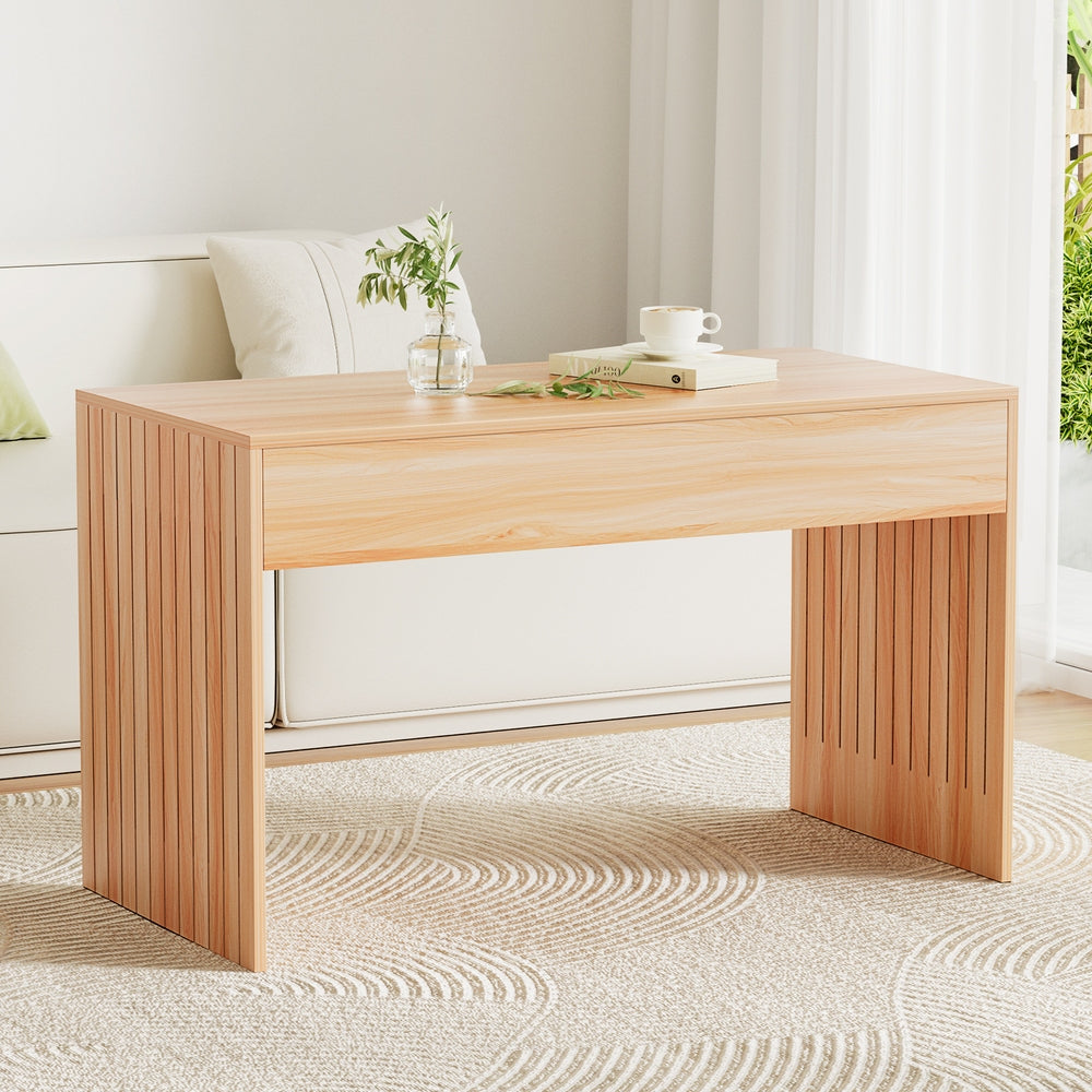 Artiss Rectangle Coffee Table Fluted Side 100cm