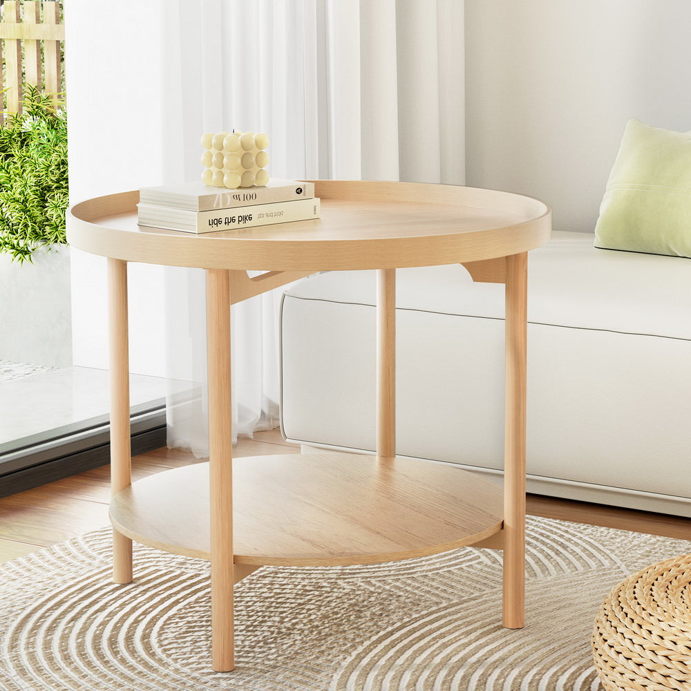 Ermina Round Coffee Table Side Table 70cm Pine