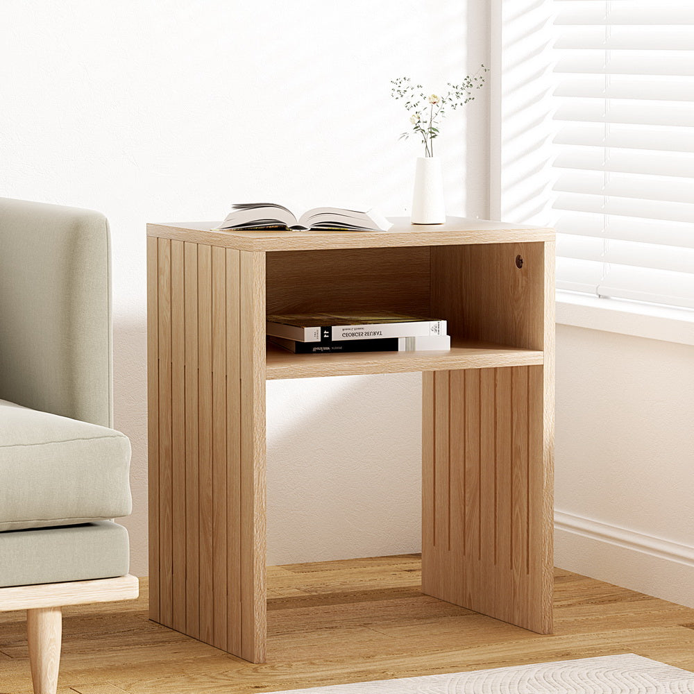 Artiss Coffee Table with Storage Shelf Fluted Side Pine