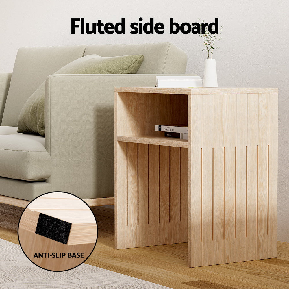 Fluted Pine Coffee Table with Storage Shelf