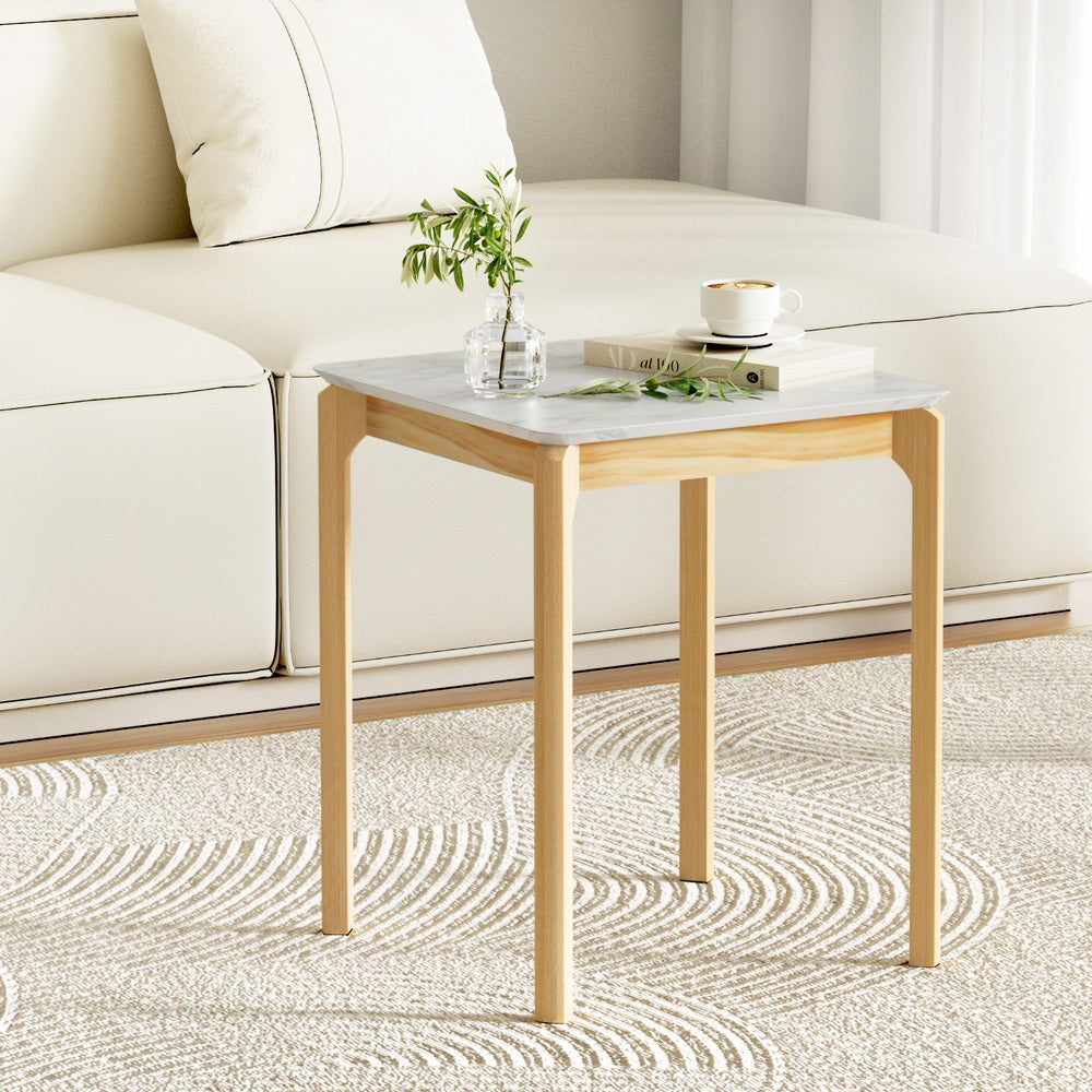 Artiss Square Coffee Table Marble Effect White