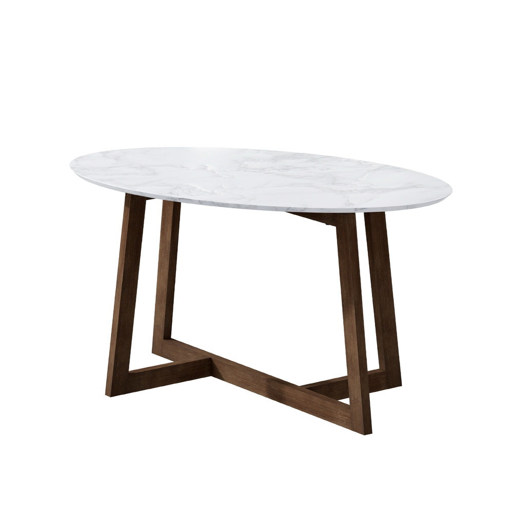 Oval Coffee Table Marble Effect White/Walnut