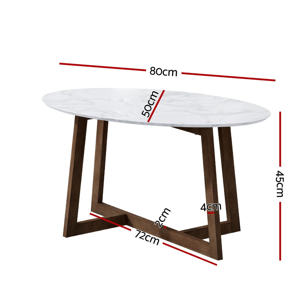 Oval Coffee Table Marble Effect White/Walnut