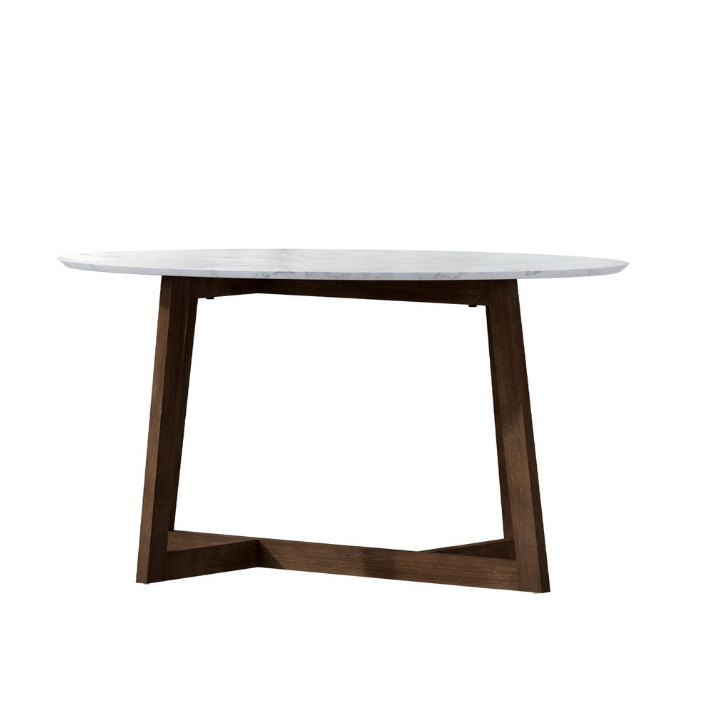 Oval Coffee Table Marble Effect White/Walnut