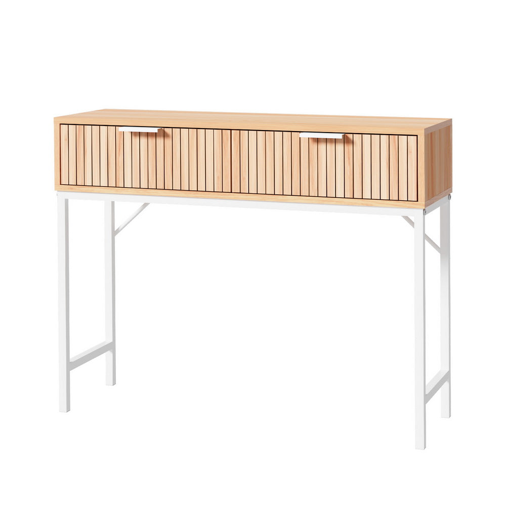 Artiss 92CM Console Table 2 Drawers Pine White