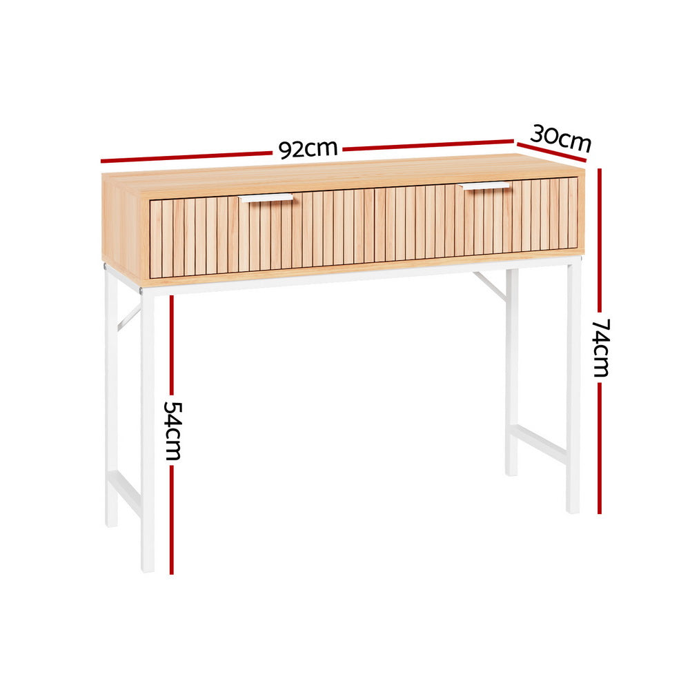 Artiss 92CM Console Table 2 Drawers Pine White