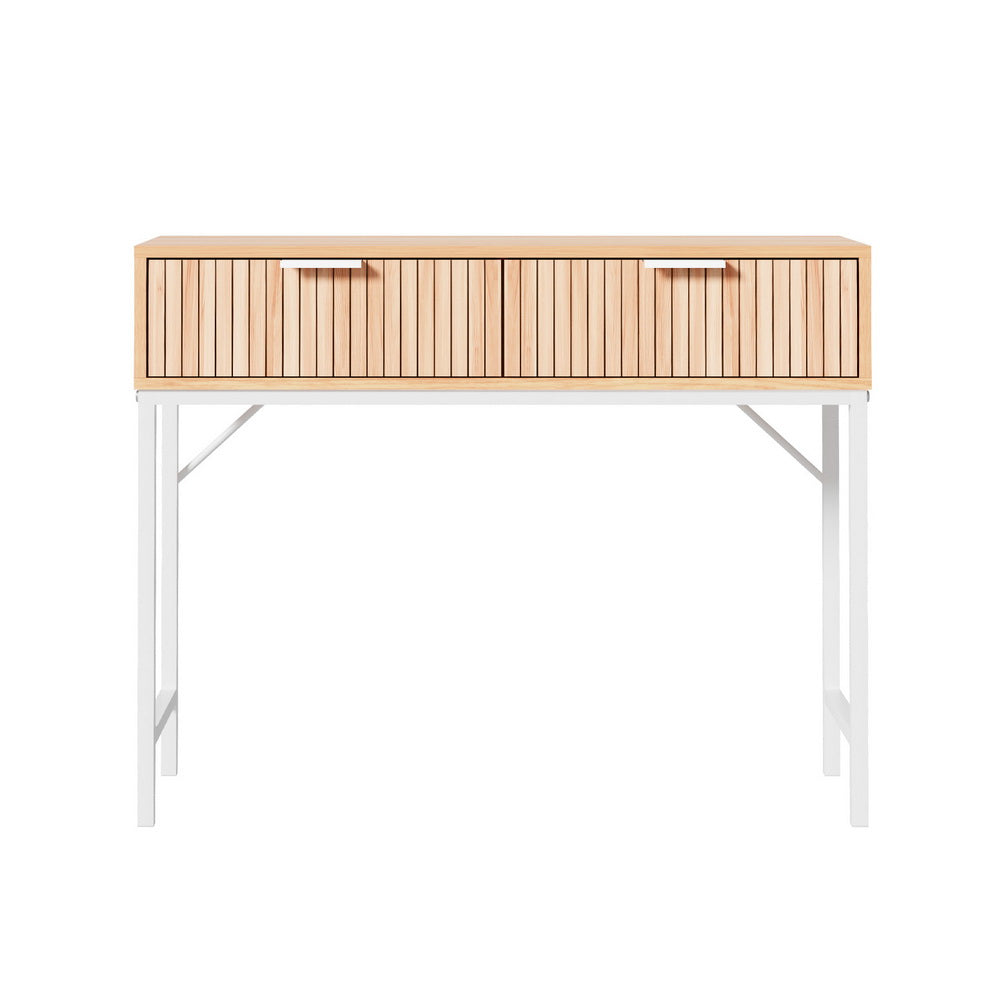 Artiss 92CM Console Table 2 Drawers Pine White