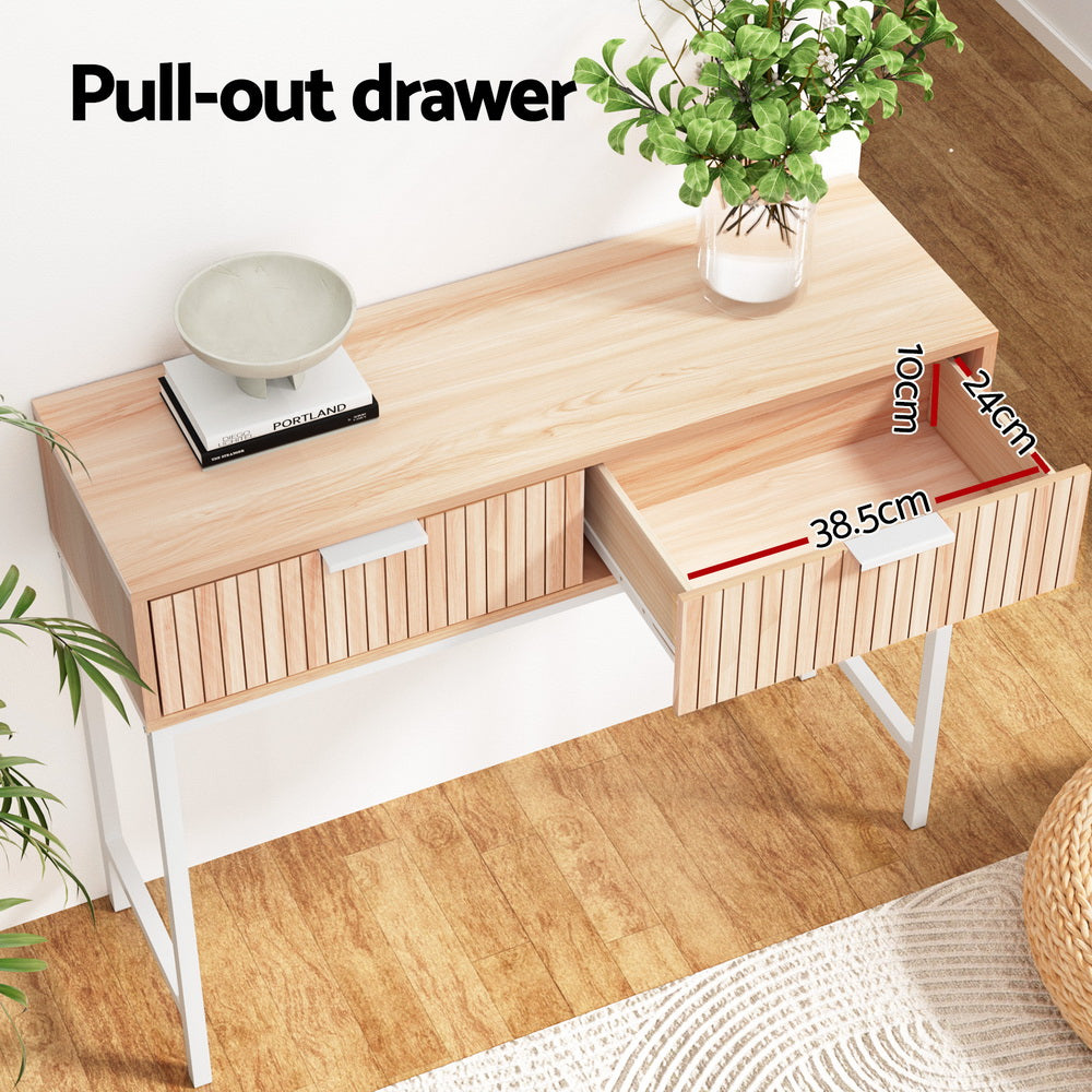 Artiss 92CM Console Table 2 Drawers Pine White