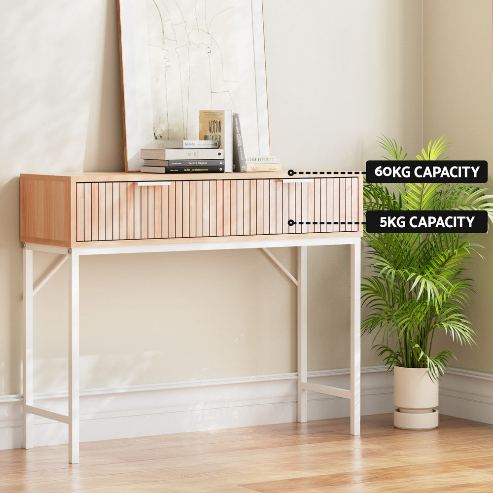 Artiss 92CM Console Table 2 Drawers Pine White