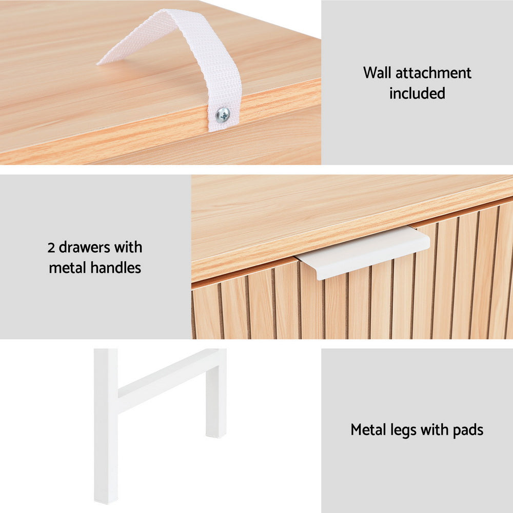 Artiss 92CM Console Table 2 Drawers Pine White