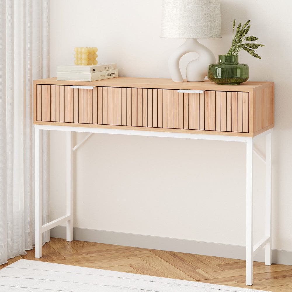Artiss 92CM Console Table 2 Drawers Pine White