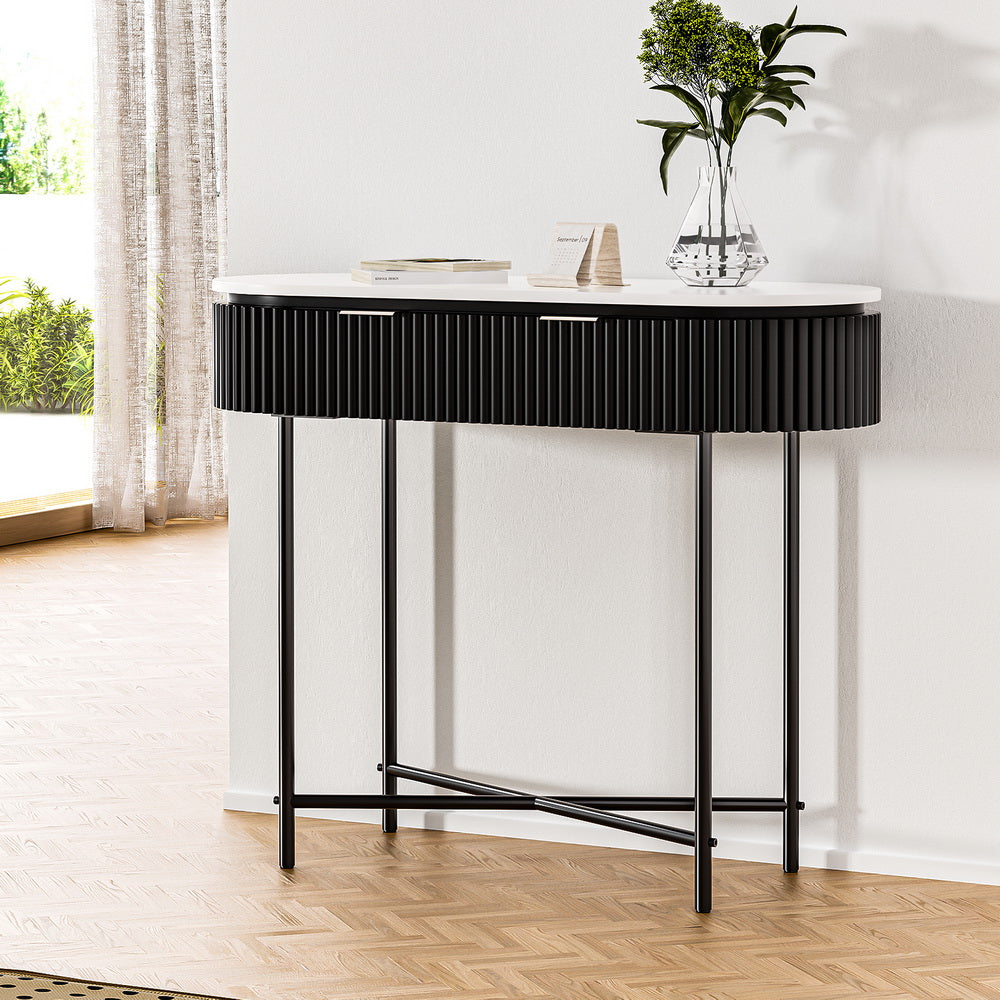 Romeo Console Table with 2 Drawers and Metal Base, 100cm