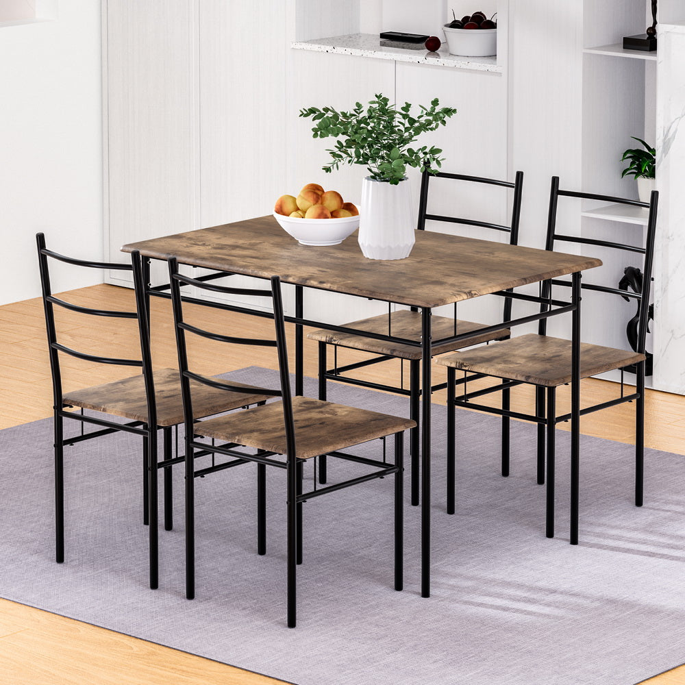 Doria 5-Piece Dining Table and Chairs Set Industrial Walnut