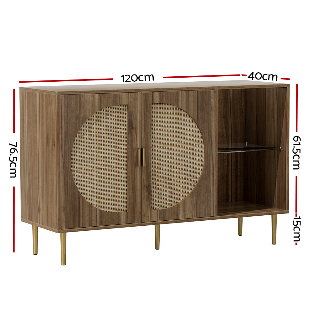 Anya 2-Door Buffet Sideboard Rattan Dark Oak