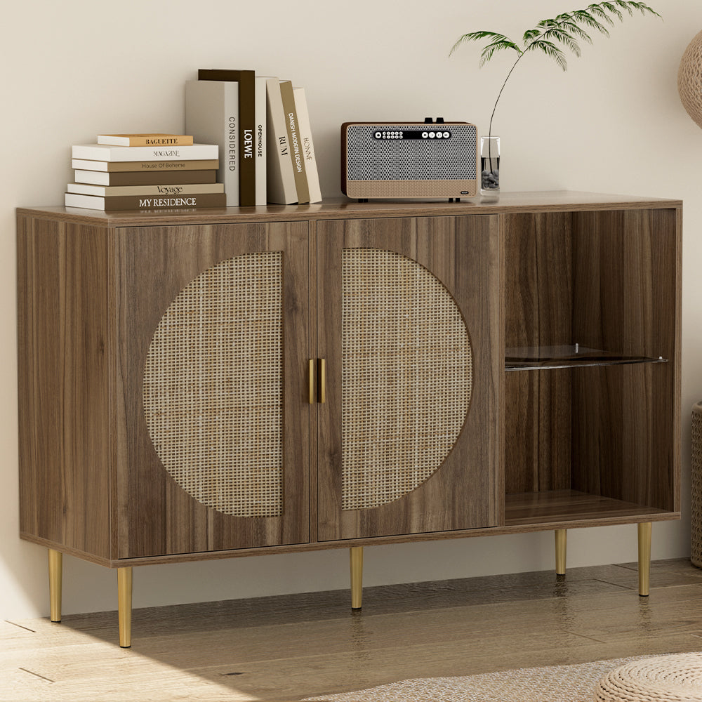 Anya 2-Door Buffet Sideboard Rattan Dark Oak