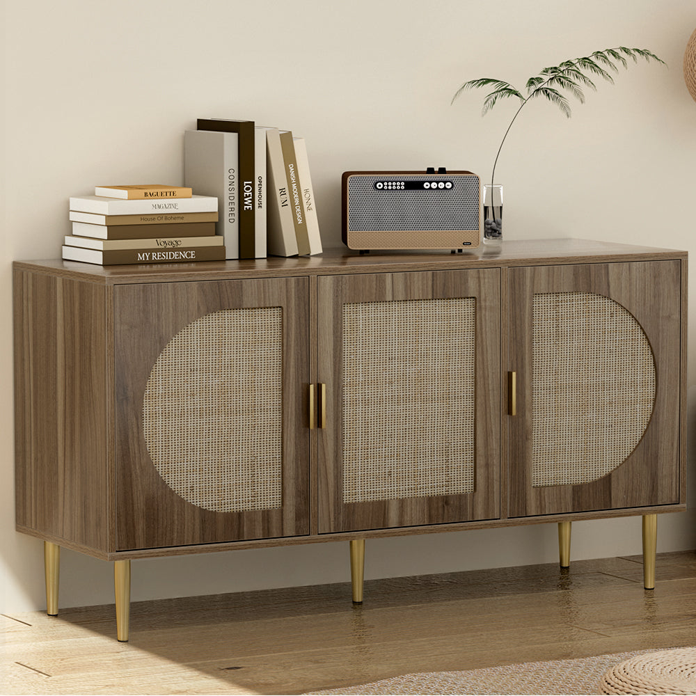 Anya 3-Door Buffet Sideboard Dark Oak Rattan