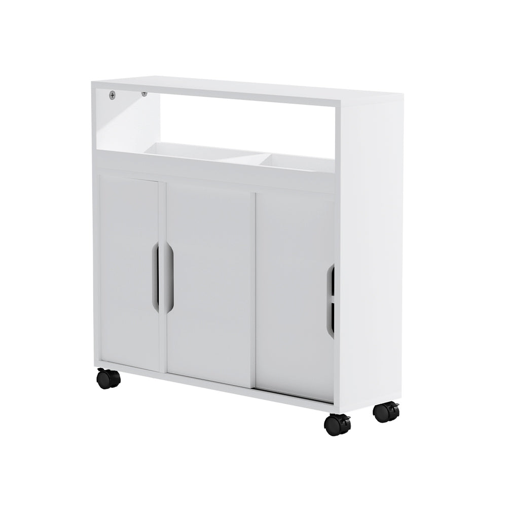 Artiss Bathroom Storage Cabinet 3-Door Caddy with Wheels White