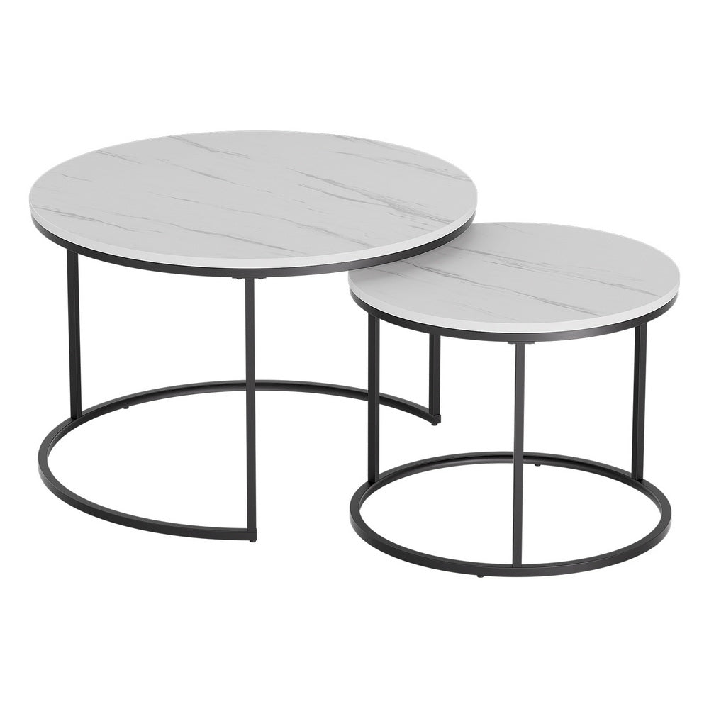 Artiss Nesting Coffee Tables Set of 2 Marble Effect White/Black