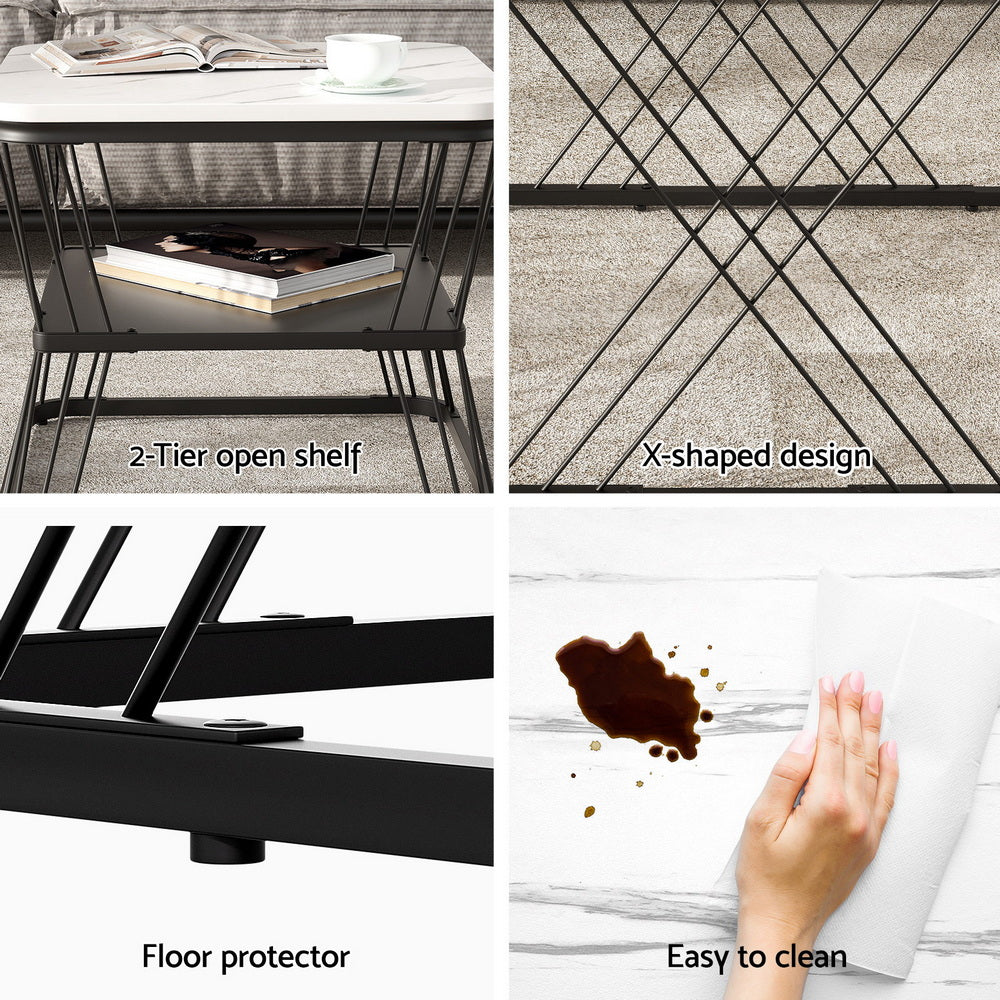 Marble Effect Nesting Coffee Table Set of 2 White and Black