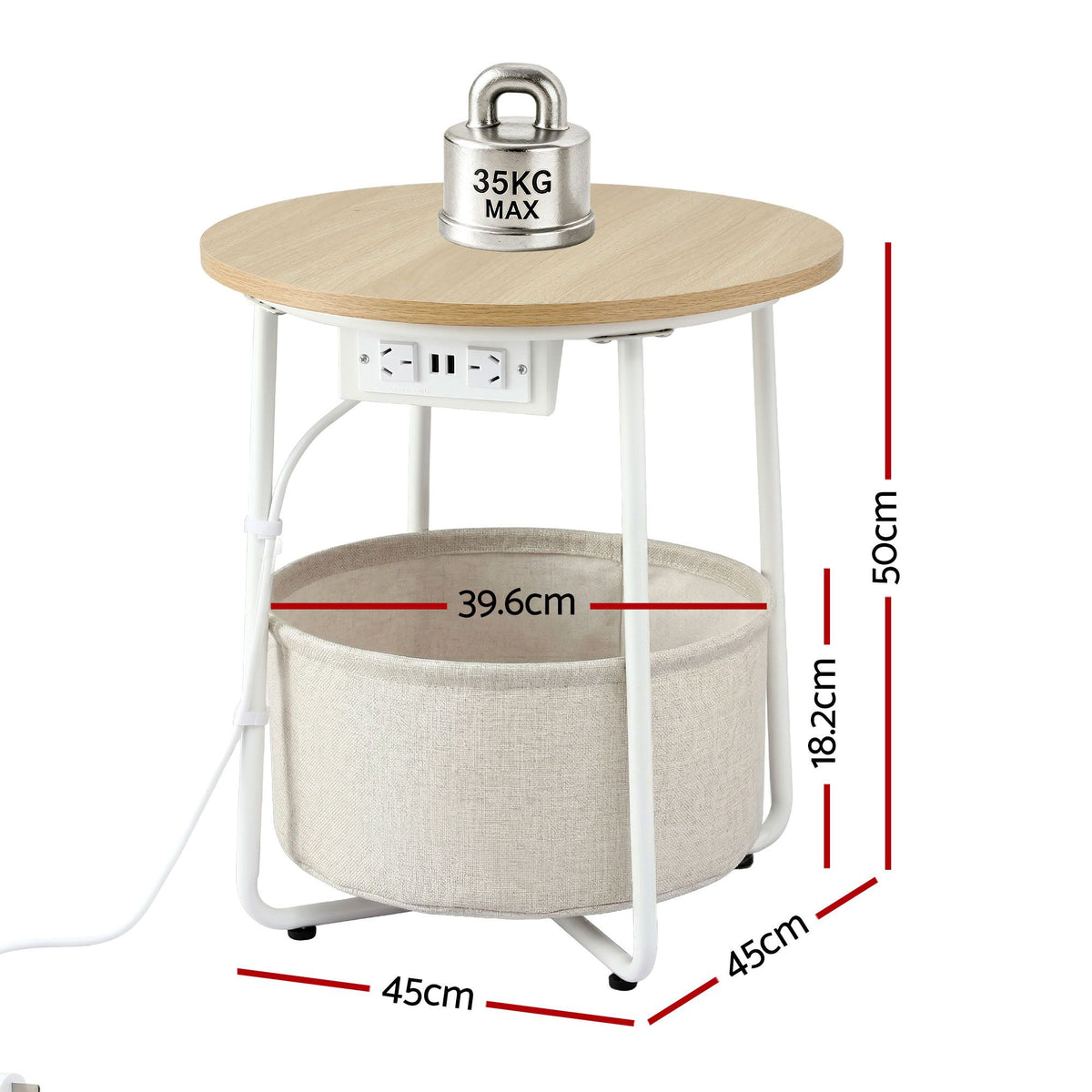 Artiss Set of 2 Round Coffee Table Bedside Side End Table Charging Station Storage Basket