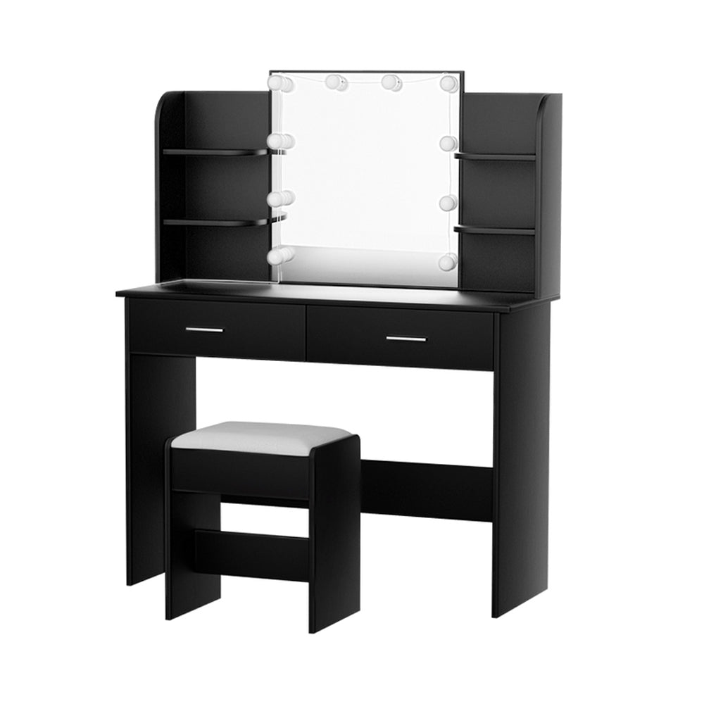 Dulcea Dressing Table Set 10 LED Bulbs Black with Stool