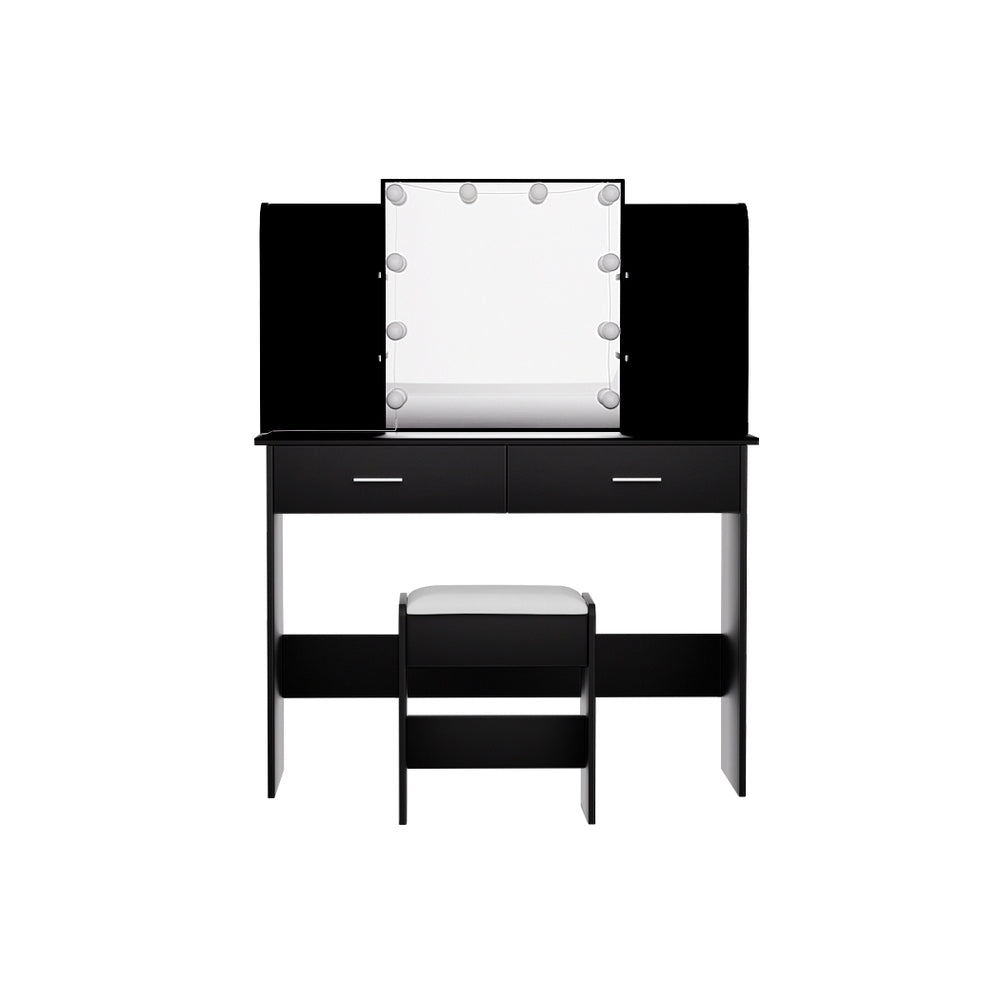 Dulcea Dressing Table Set 10 LED Bulbs Black with Stool