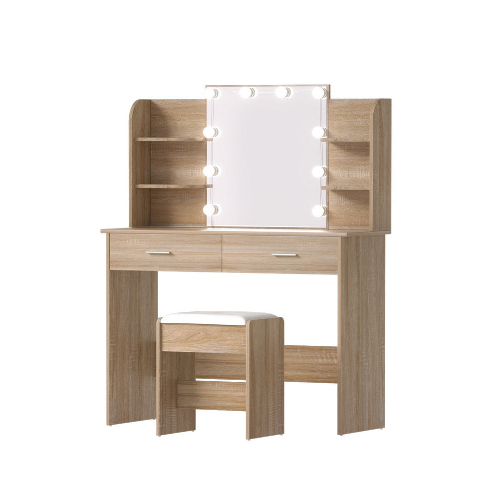 Artiss Dressing Table Set with Stool and LED Mirror Wood