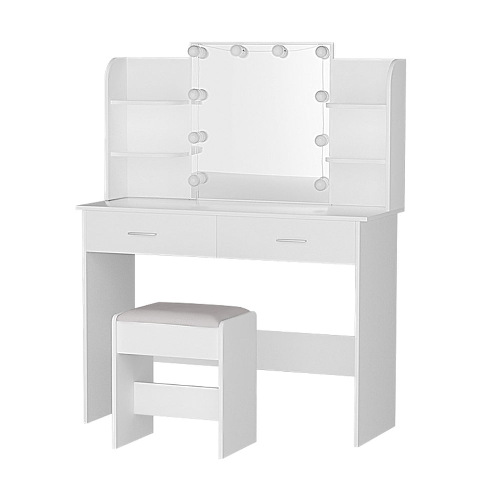 Dulcea Dressing Table Set with Stool, 10 LED Bulbs, White
