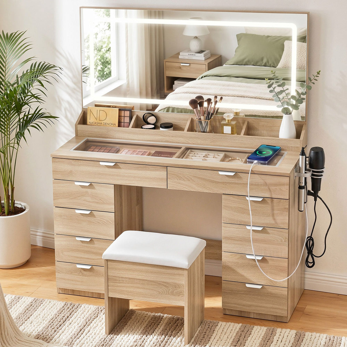 Artiss Dressing Table with LED Mirror, 10 Drawers, Wood
