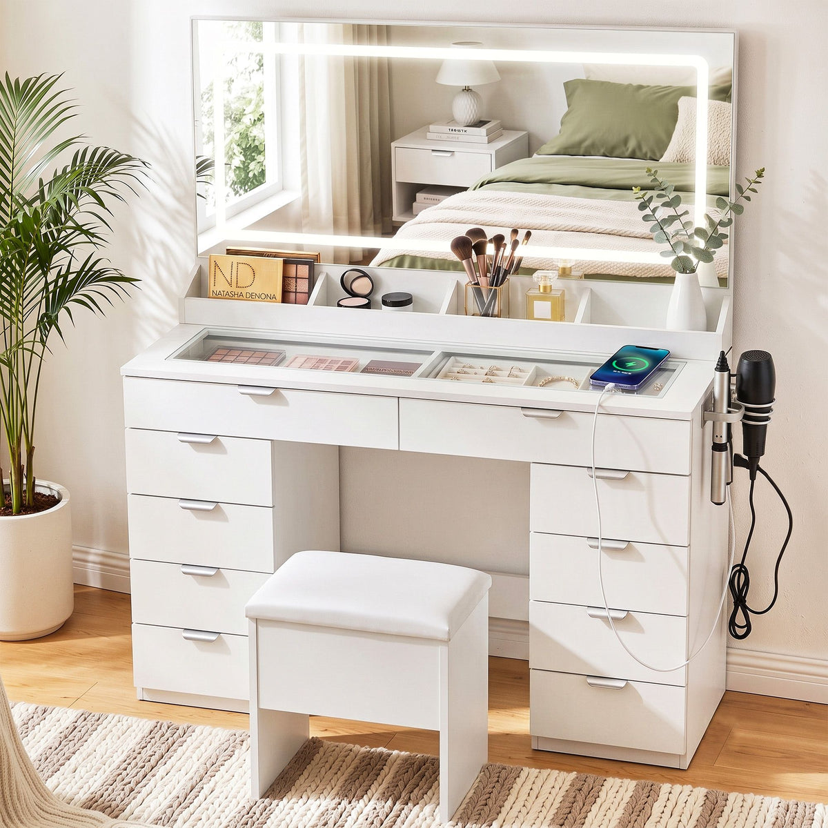 Artiss Dressing Table Vanity Desk with LED Mirror 10 Drawers White
