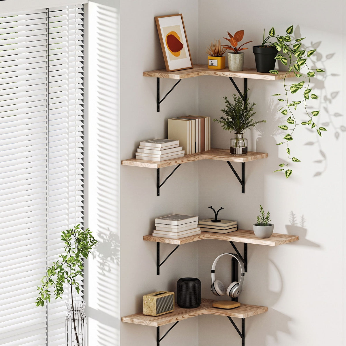 Artiss Floating Corner Wall Shelf Set of 4 Wood