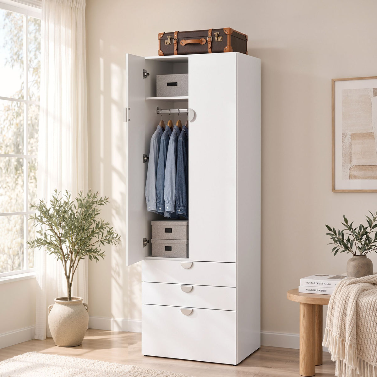 Artiss Wardrobe Cabinet Bedroom Clothes Storage Organiser Cupboard 3 Drawers Shelf Hanging Rod