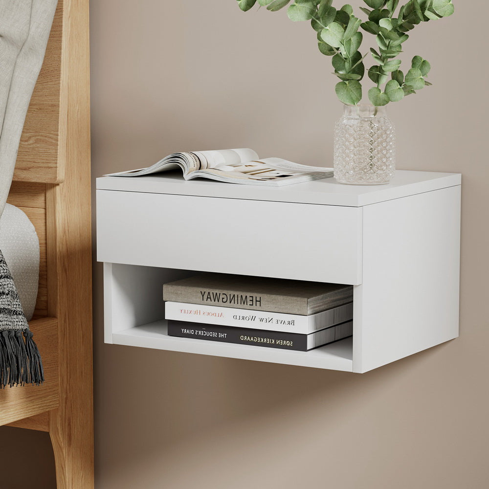 Artiss Floating Bedside Table with Drawer in White