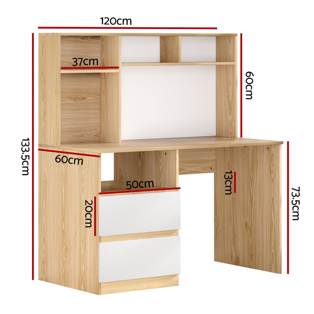 Artiss Office Desk 120cm Bookshelf Drawer White Oak