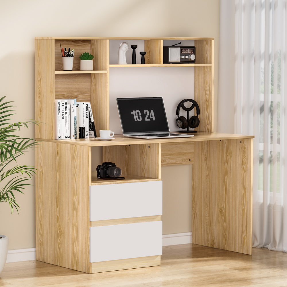 Artiss Office Desk 120cm Bookshelf Drawer White Oak