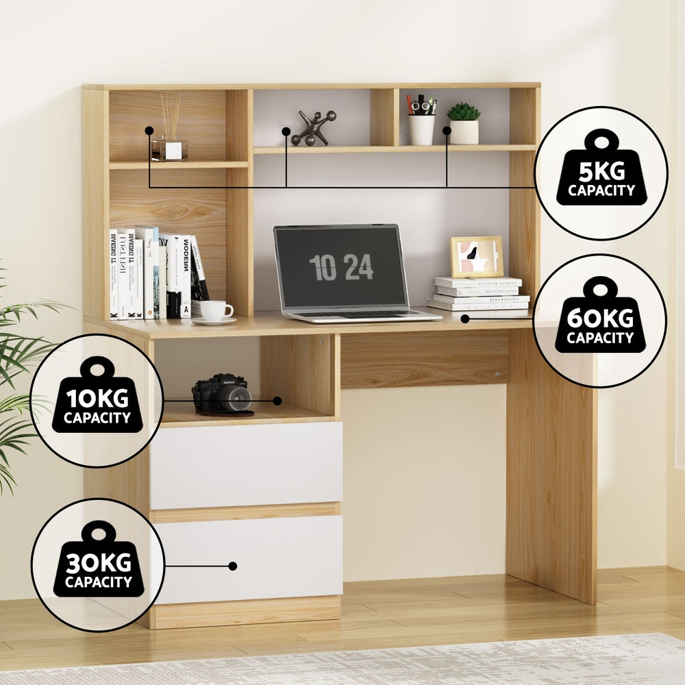 Artiss Office Desk 120cm Bookshelf Drawer White Oak